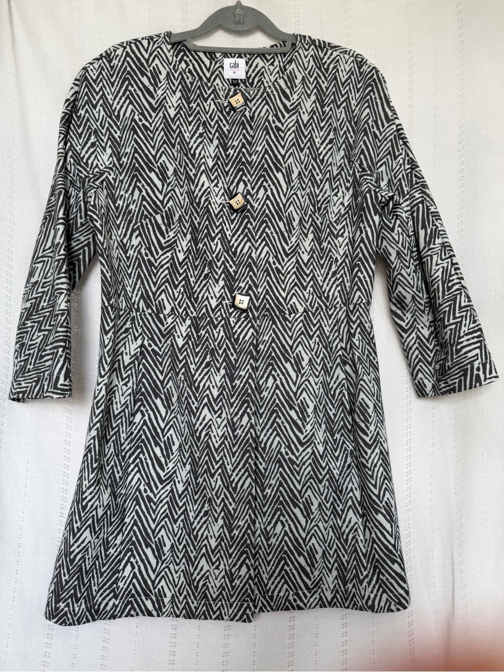 CAbi Black and White Patterned Long Jacket